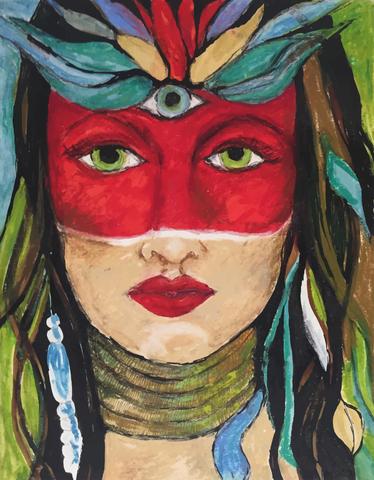Red Goddess, Print on Paper by Mad Honey Studio